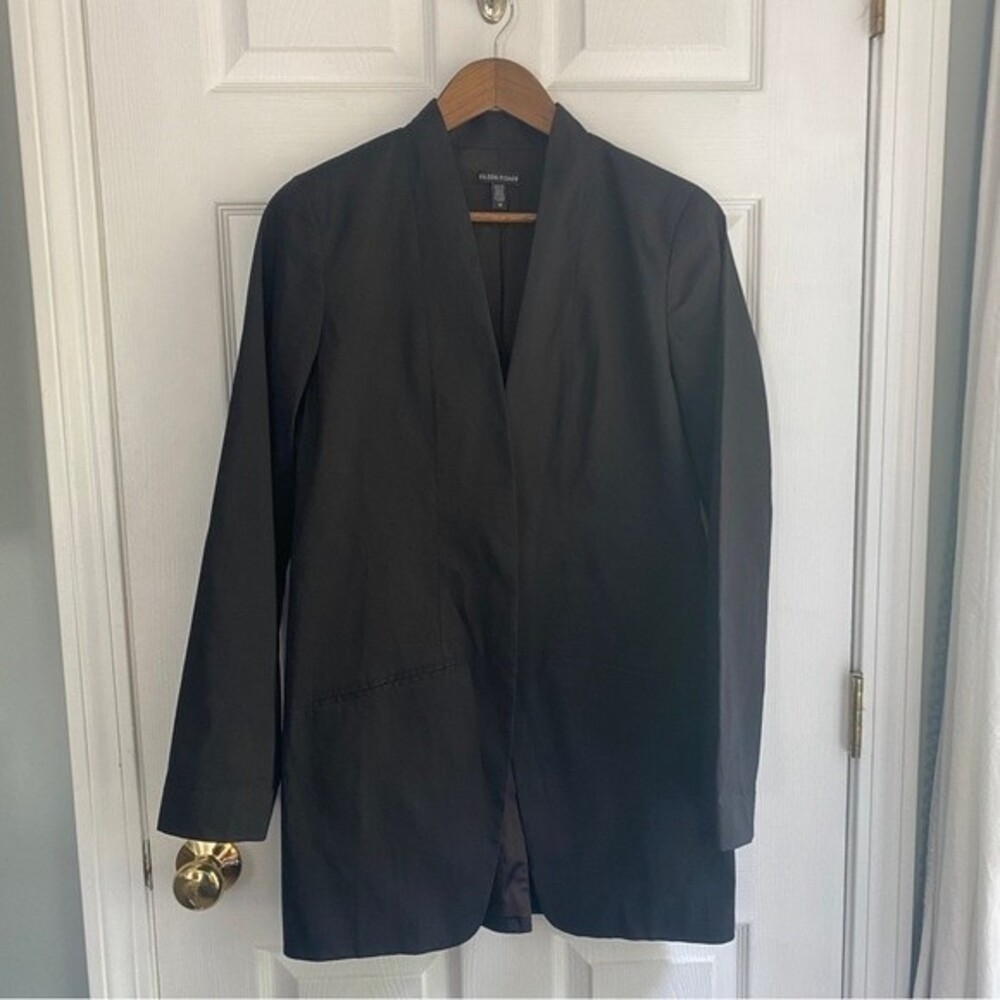 Eileen Fisher Black Long Polished Ramie Jacket - size 10